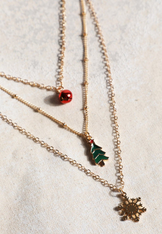 Gold Holiday Charm Layered Necklace