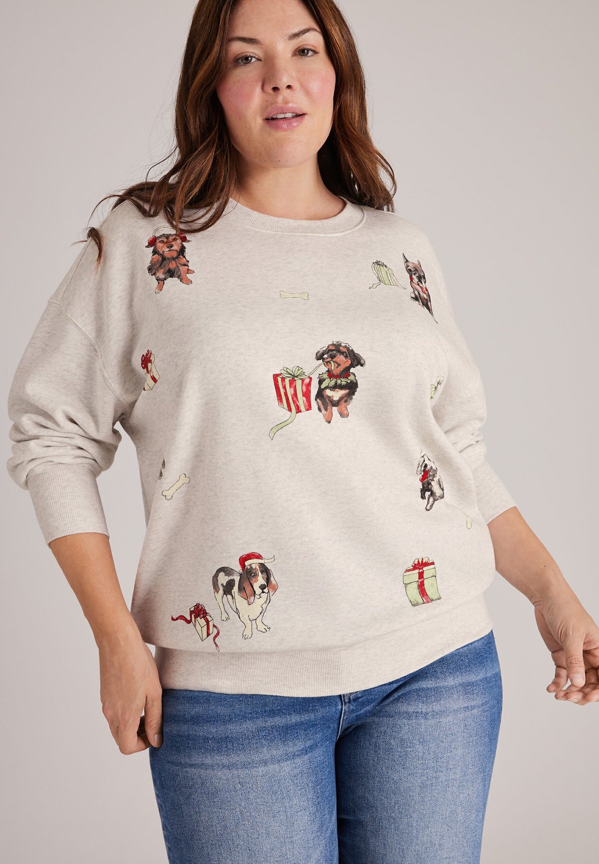 Plus Size Scattered Holiday Dogs Graphic Sweatshirt