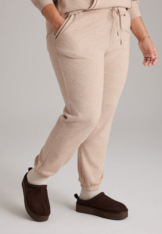 Plus Size High Rise Whipstitch Pocket Trim Joggers