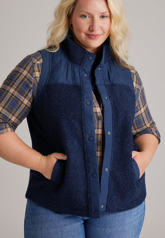 Plus Size Sherpa Mixed Media Vest