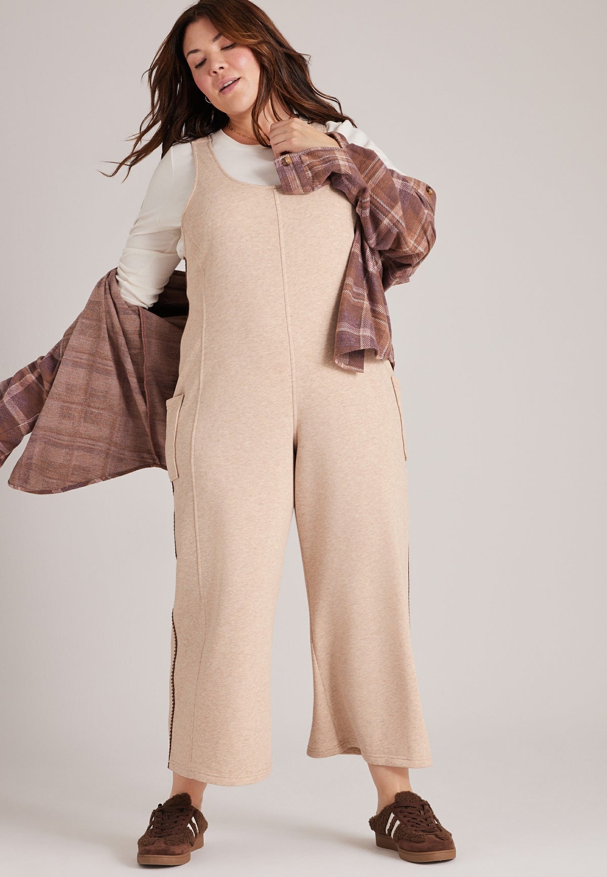 Plus Size Bare Whipstitch Fleece Jumpsuit