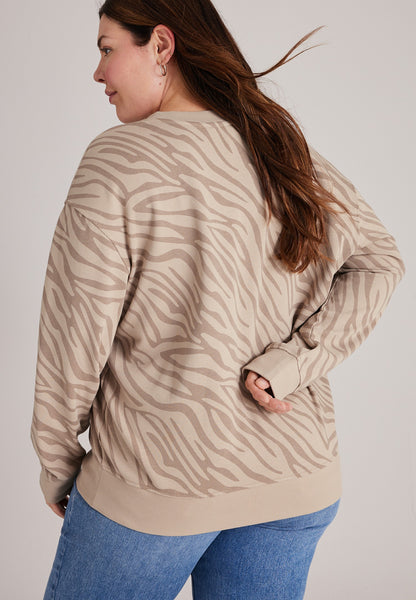 Plus Size Washed Terry Zebra Sweatshirt