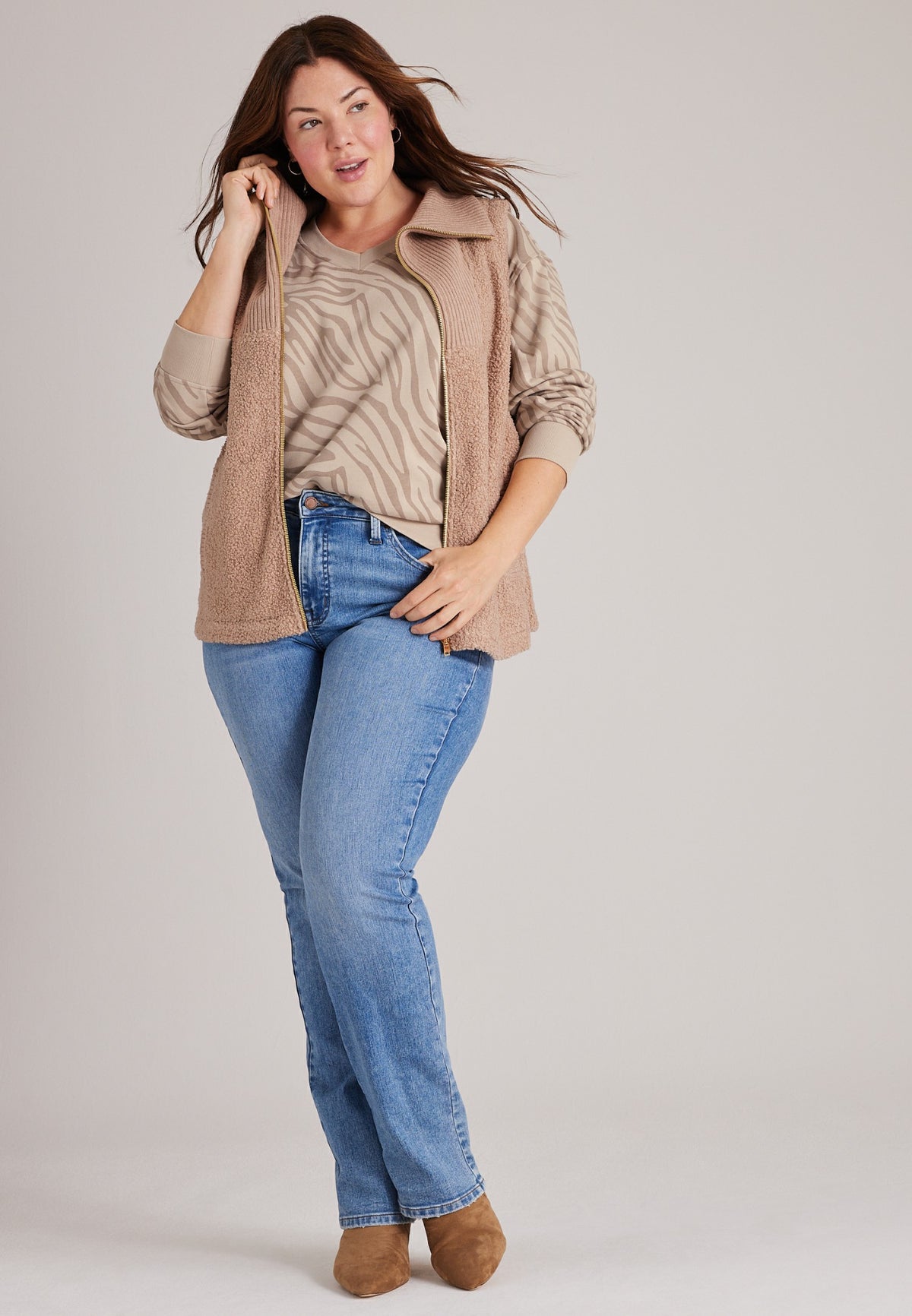 Plus Size Washed Terry Zebra Sweatshirt