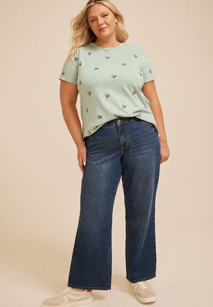 Plus Size 24/7 Dawson Candy Cane Embroidered Crew Neck Tee
