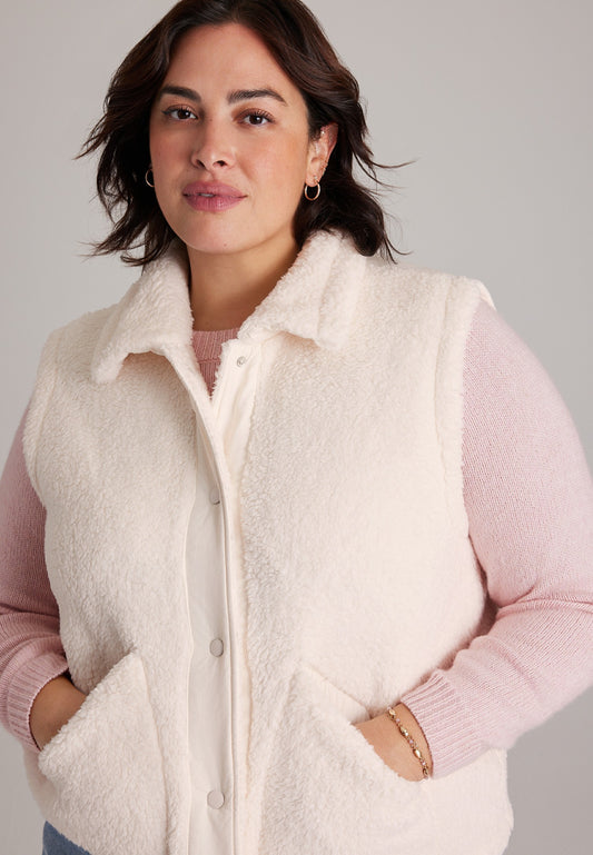 Plus Size Sherpa Snap Front Vest