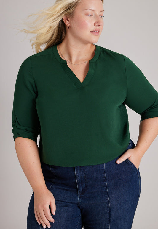 Plus Size Atwood 3/4 Sleeve Notch Neck Blouse