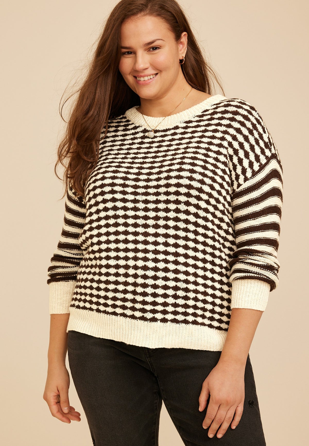Plus Size Multi Dot Stripe Sweater