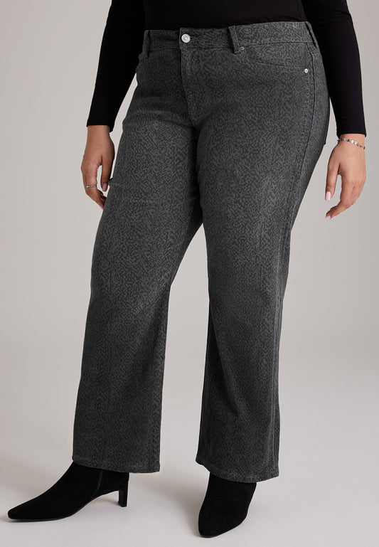 Plus Size KanCan™ High Rise Black Snake Print Relaxed Straight Jeans