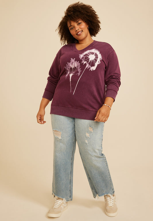 Plus Size Dandelion V Neck Sweatshirt