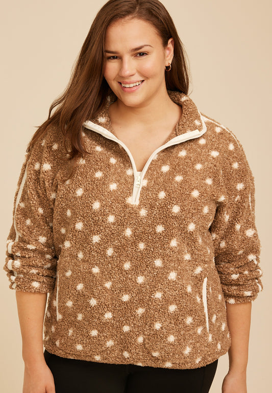 Plus Size Sherpa Dot Quarter Zip Pullover