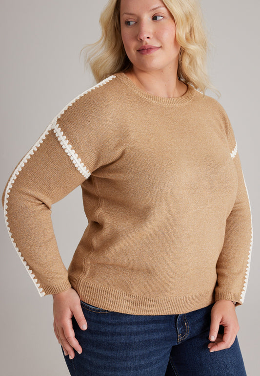 Plus Size Contrast Stitch Sleeve Sweater