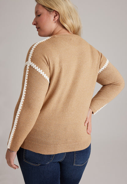 Plus Size Contrast Stitch Sleeve Sweater