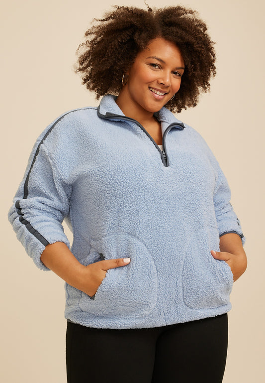 Plus Size Sherpa Quarter Zip Pullover