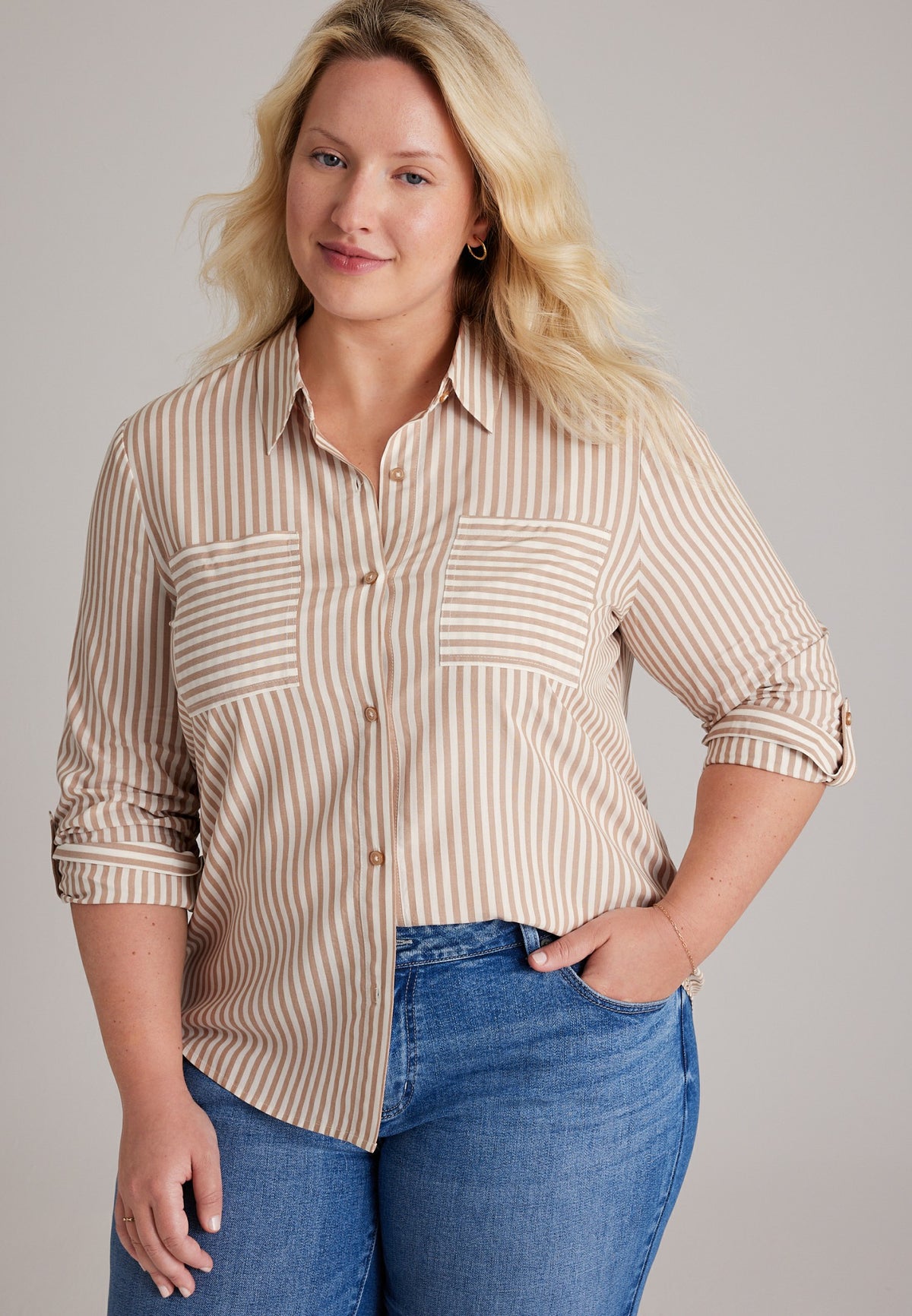 Plus Size Striped Button Down Shirt