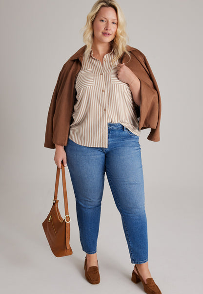 Plus Size Striped Button Down Shirt