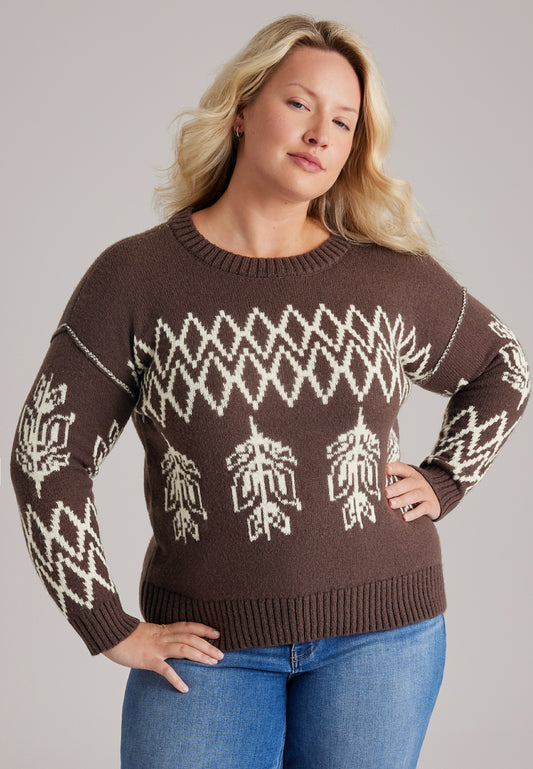 Plus Size Nordic Fair Isle Crew Neck Sweater
