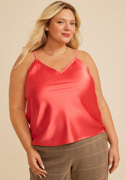 Plus Size Satin V Neck Cami Tank Top