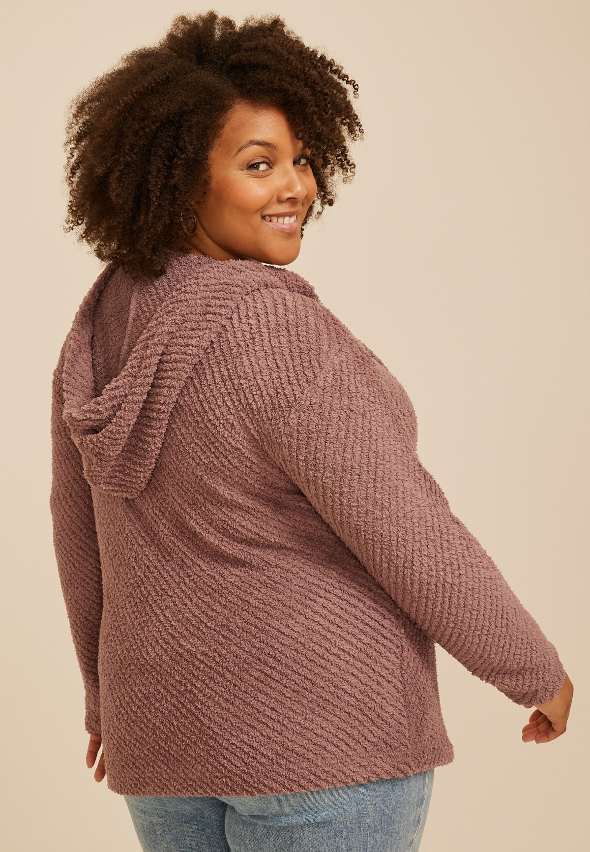 Plus Size Cozy Hooded Open Front Cardigan