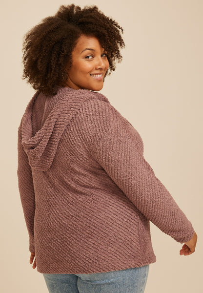 Plus Size Cozy Hooded Open Front Cardigan