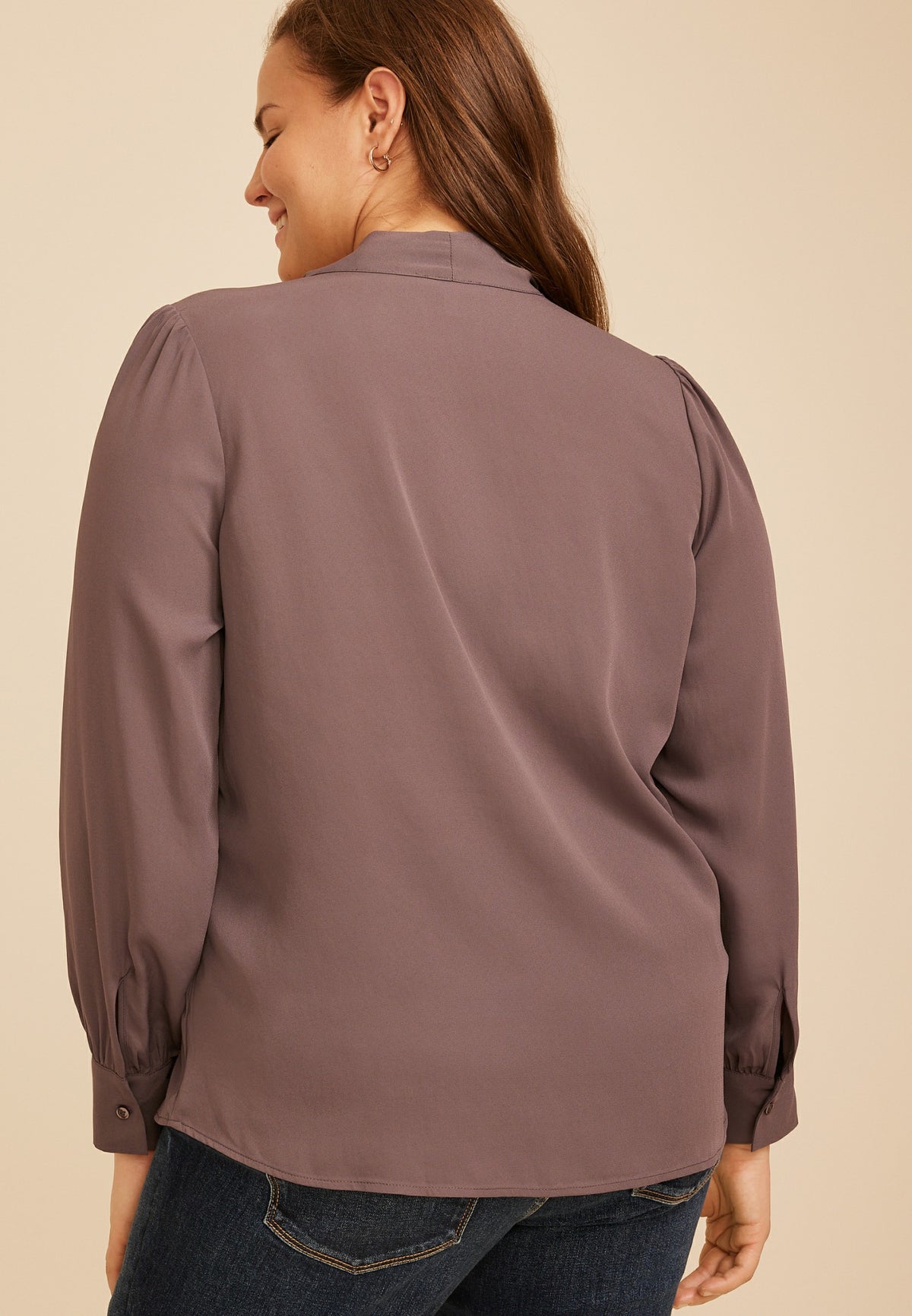 Plus Size Tie Front Long Sleeve Blouse