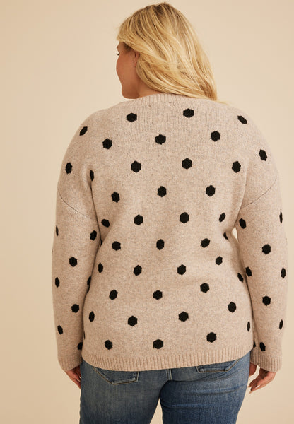 Plus Size Neutral Dot Crew Neck Sweater