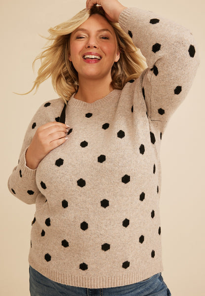 Plus Size Neutral Dot Crew Neck Sweater