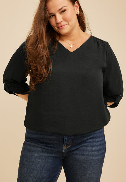 Plus Size Atwood 3/4 Bubble Hem Blouse