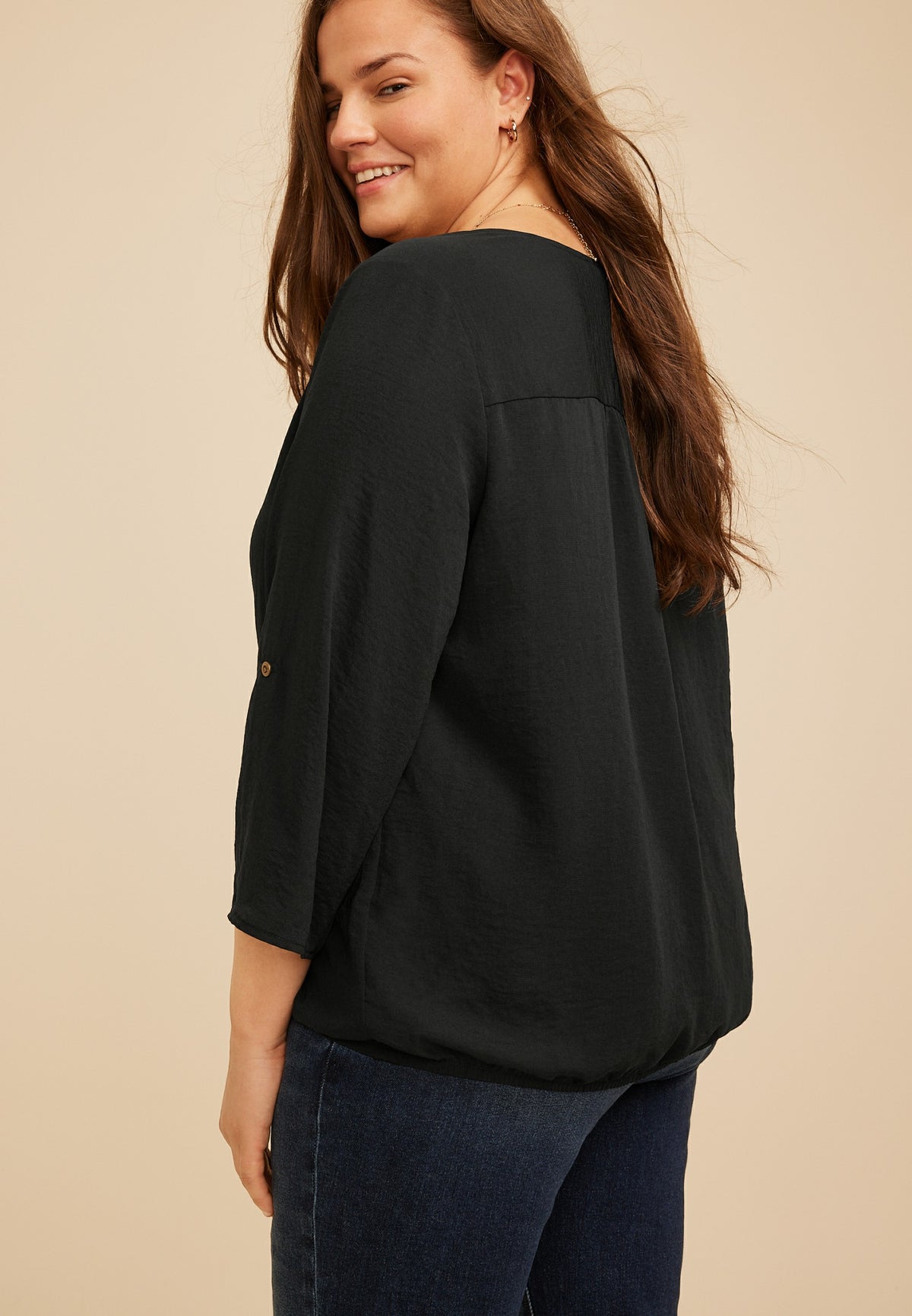 Plus Size Atwood 3/4 Bubble Hem Blouse