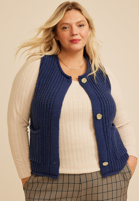 Plus Size Button Front Sweater Vest
