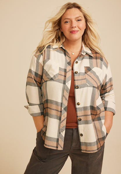 Plus Size Plaid Button Down Shirt