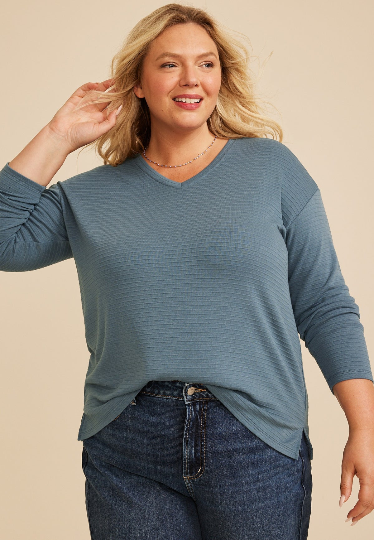 Plus Size 24/7 Ottoman Rib Long Sleeve Top