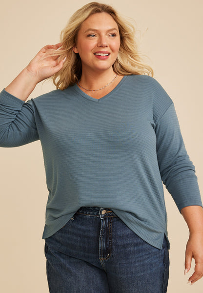 Plus Size 24/7 Ottoman Rib Long Sleeve Top