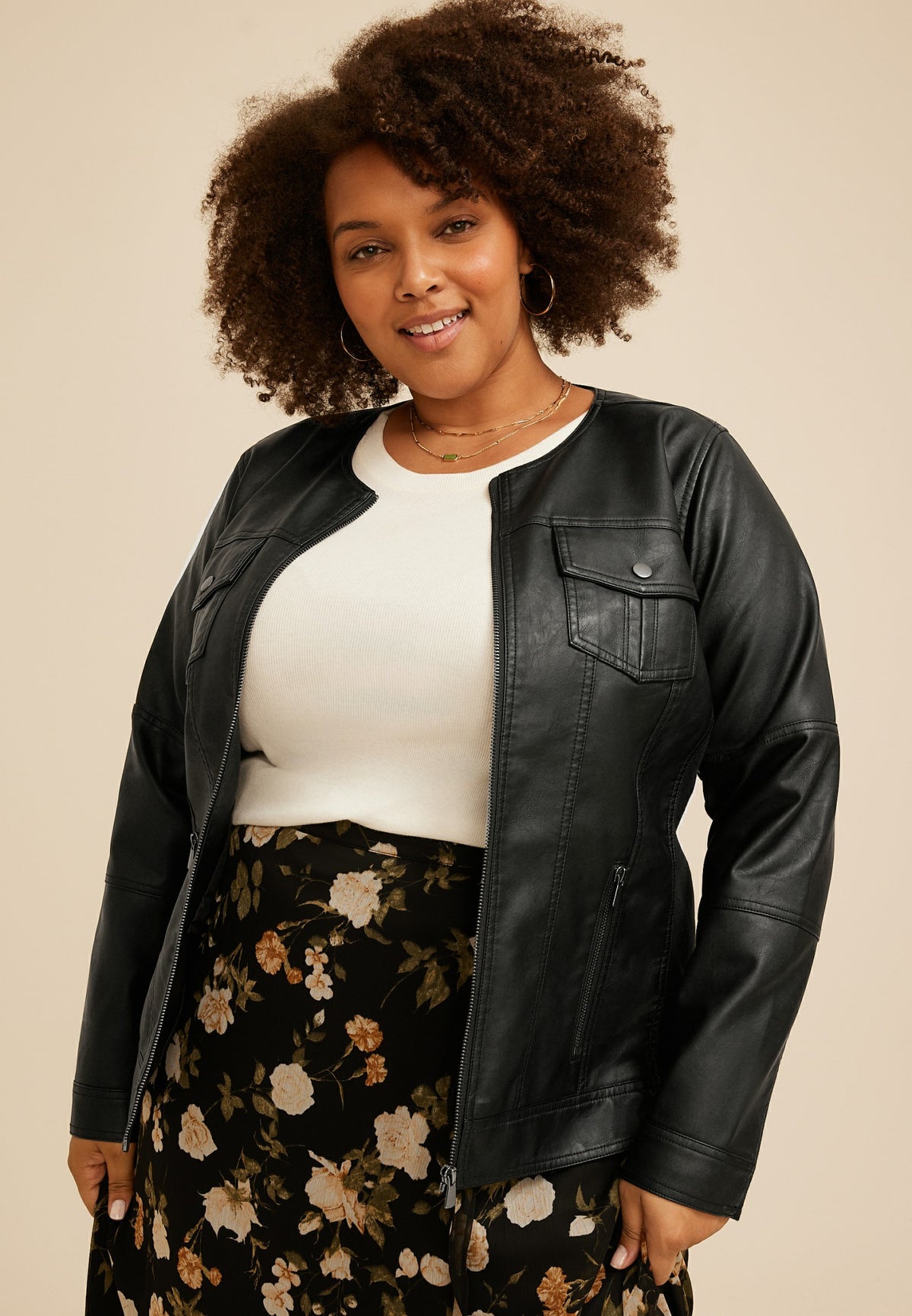 Plus Size Faux Leather Trucker Jacket