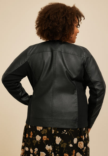 Plus Size Faux Leather Trucker Jacket