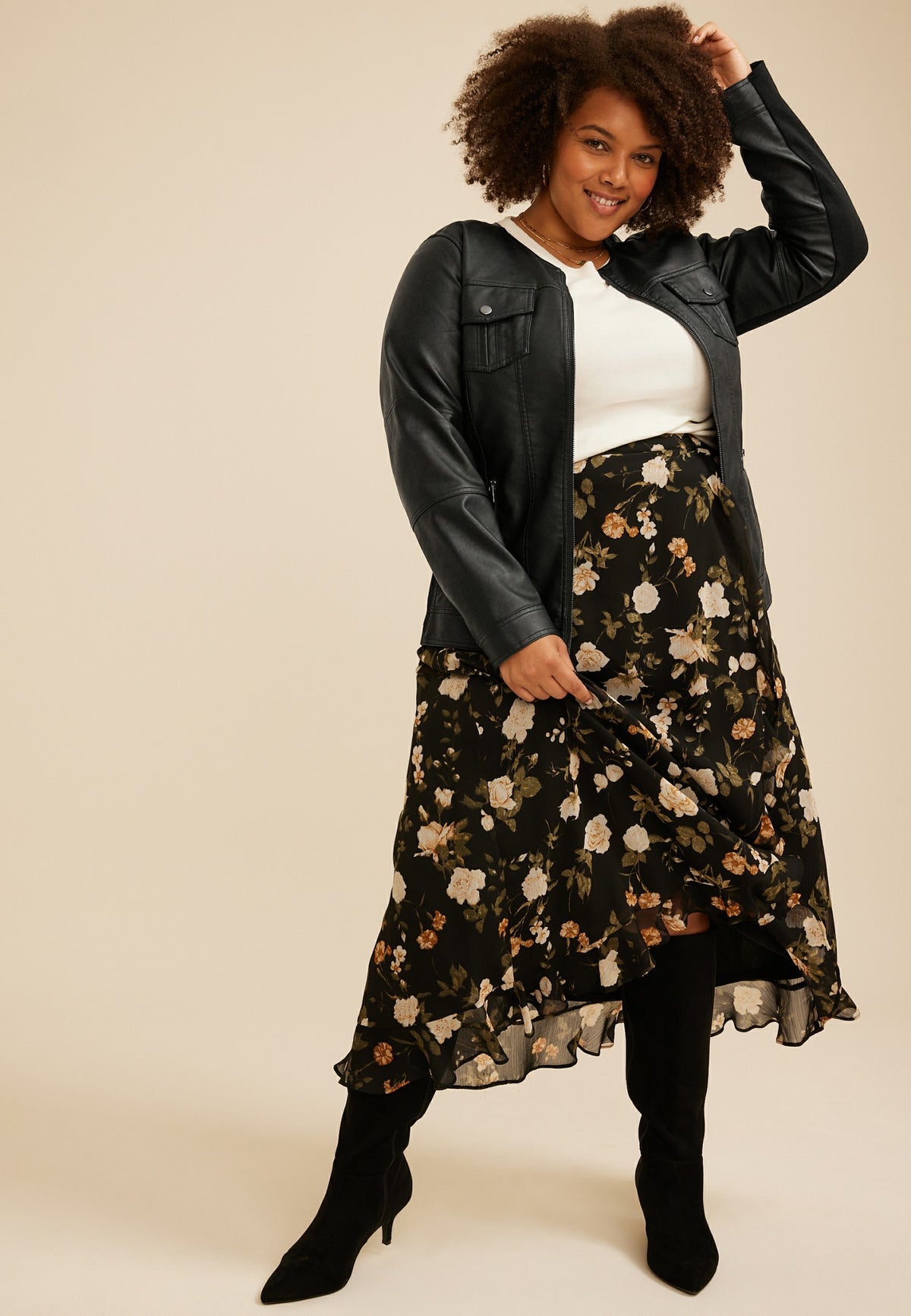 Plus Size Faux Leather Trucker Jacket