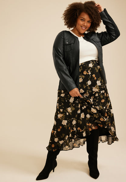 Plus Size Faux Leather Trucker Jacket