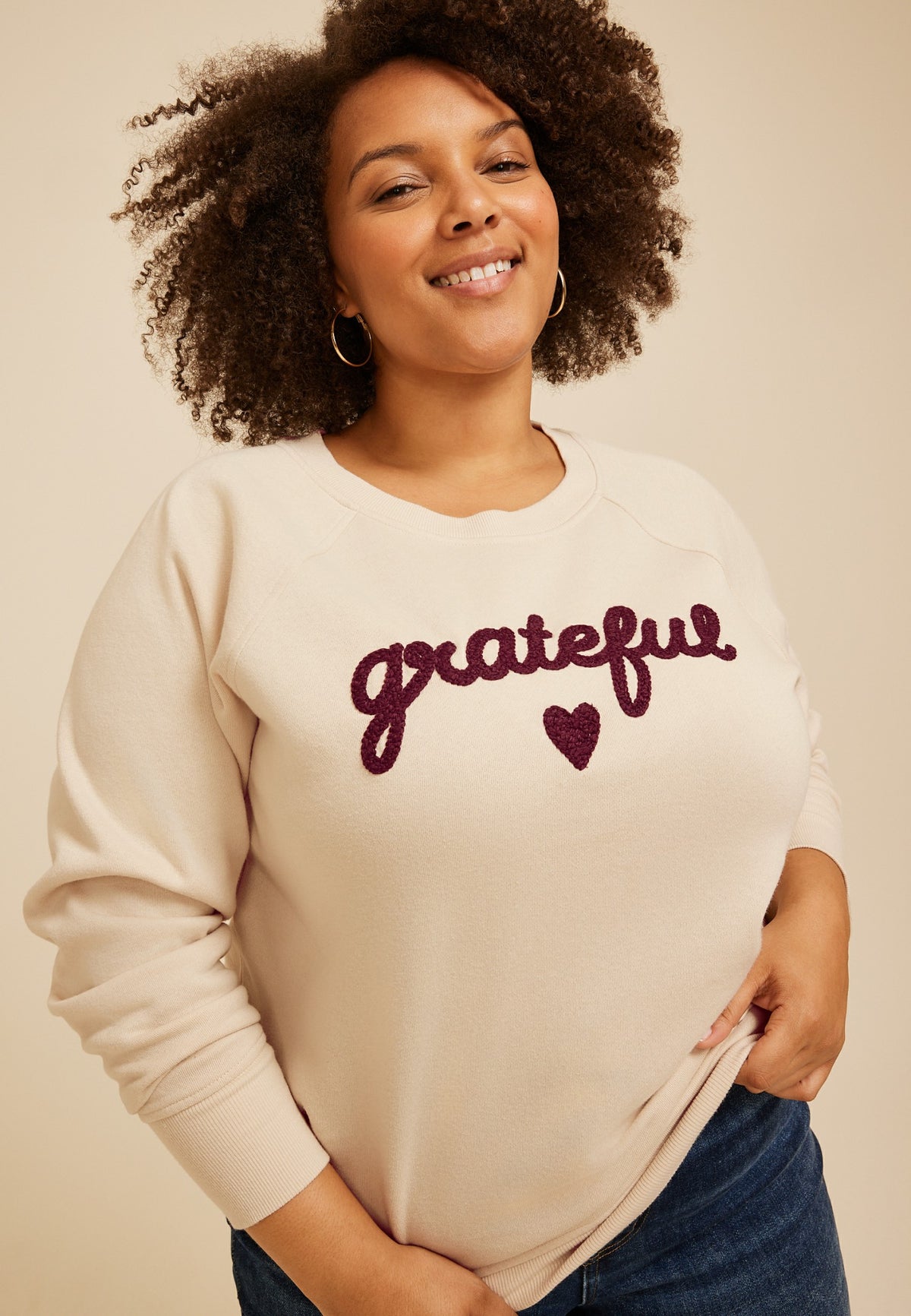 Plus Size Grateful Embroidered Sweatshirt