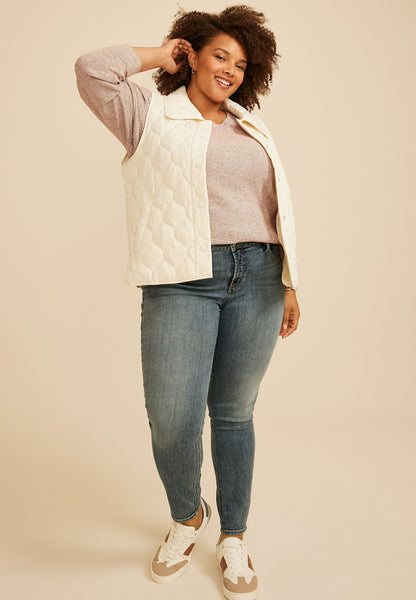 Plus Size Cozy Stripe Waffle Knit V Neck Top