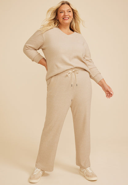 Plus Size Cozy Waffle High Rise Wide Leg Pants