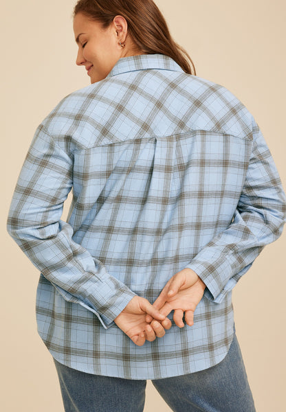 Plus Size Plaid Button Down Flannel Shirt