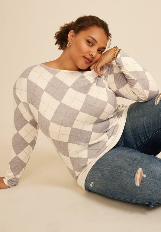 Plus Size 24/7 Dakota Argyle Banded Hem Top