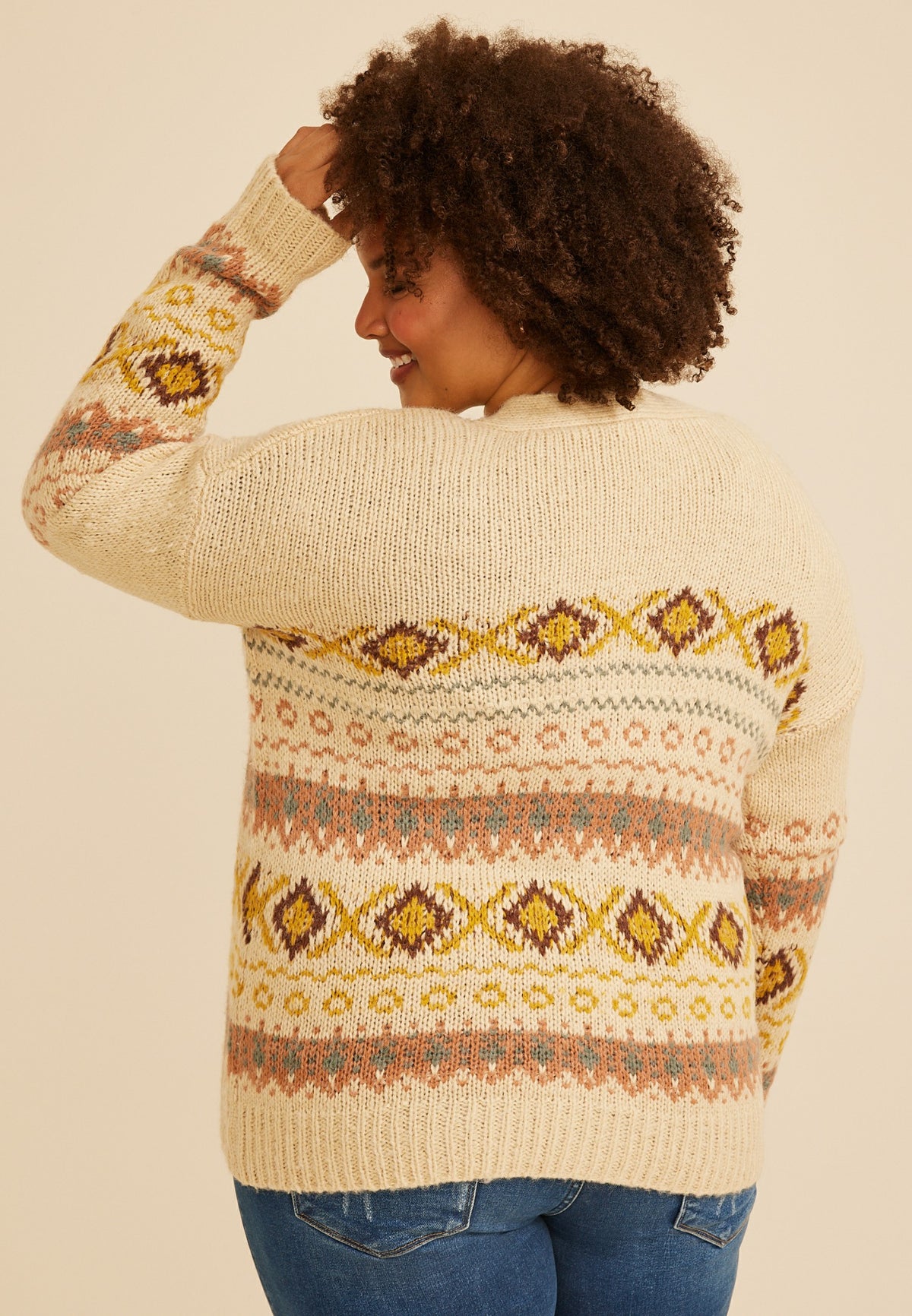 Plus Size Southwest Fair Isle Toggle Cardigan