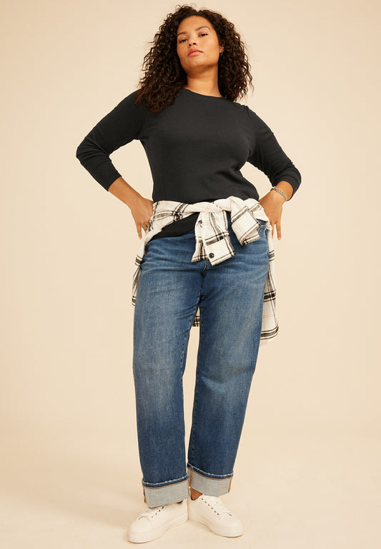 Plus Size 24/7 Ada Ribbed Long Sleeve Tee