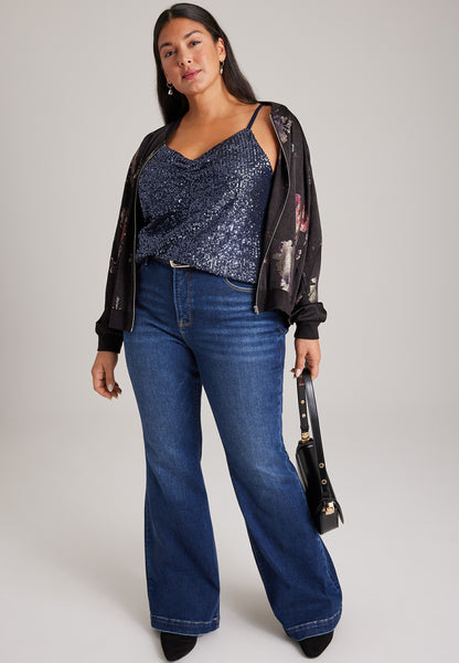 Plus Size Sequin Cinch V Neck Cami
