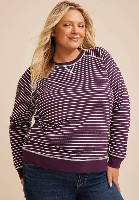 Plus Size Striped Crew Neck Sweatshirt