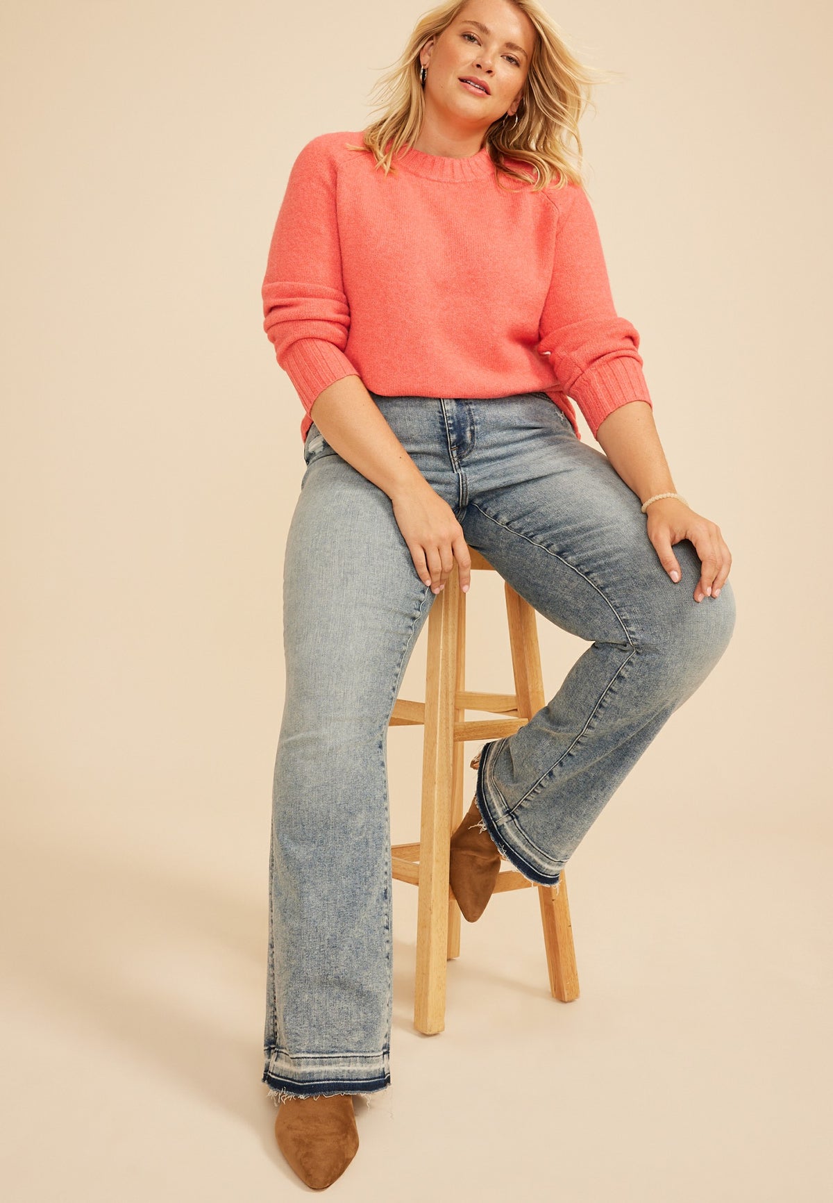 Plus Size Crew Neck Raglan Sweater