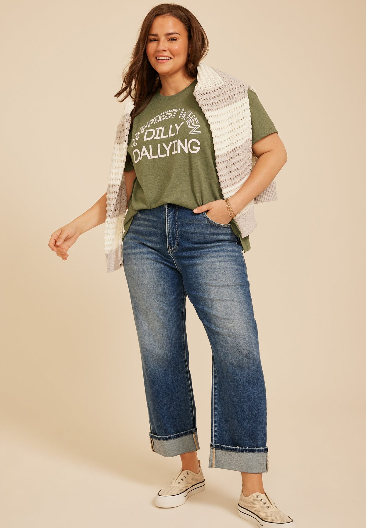 Plus Size Happiest When Dilly Dallying Vintage Fit Graphic Tee