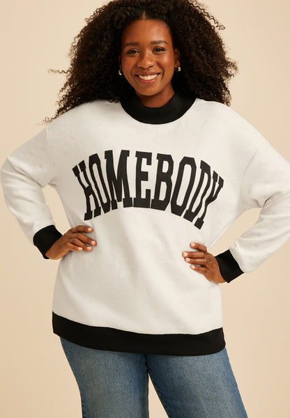 Plus Size Homebody Graphic Mock Neck Sweatshirt