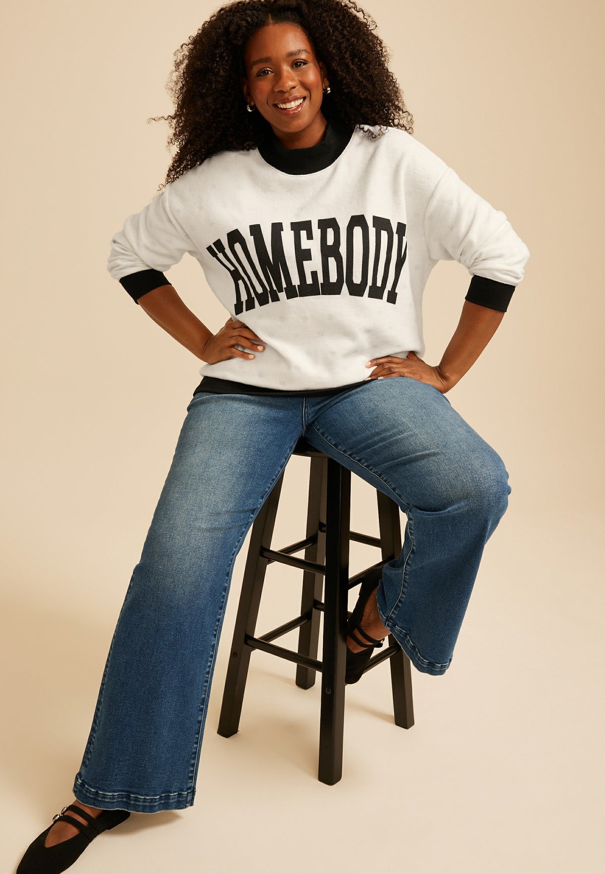 Plus Size Homebody Graphic Mock Neck Sweatshirt