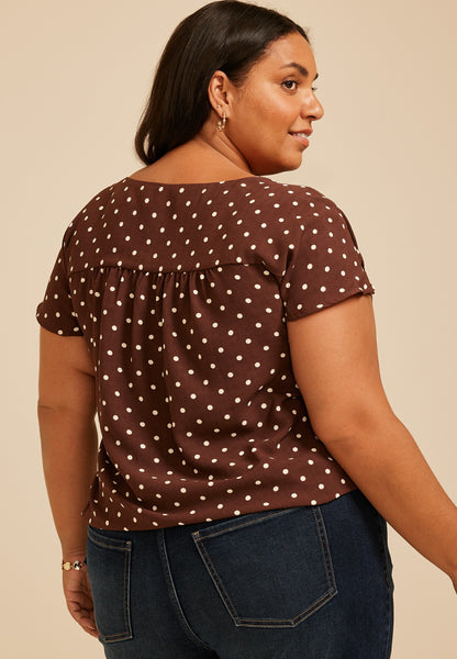 Plus Size Polka Dot Dolman Short Sleeve Blouse